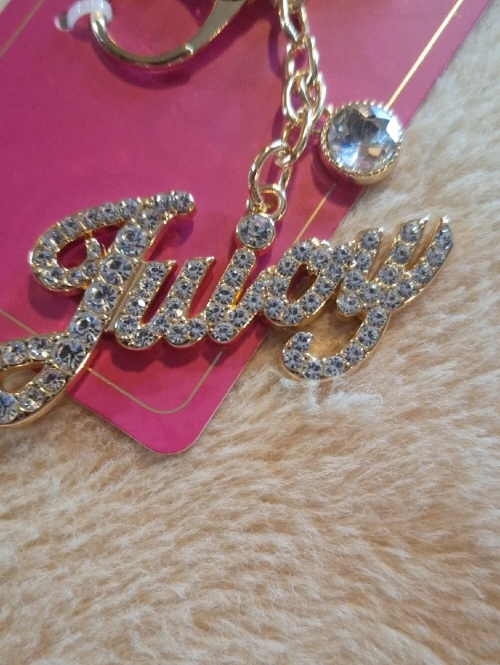 Juicy Couture Gold-tone Crystal 'Juicy' Keychain Charm